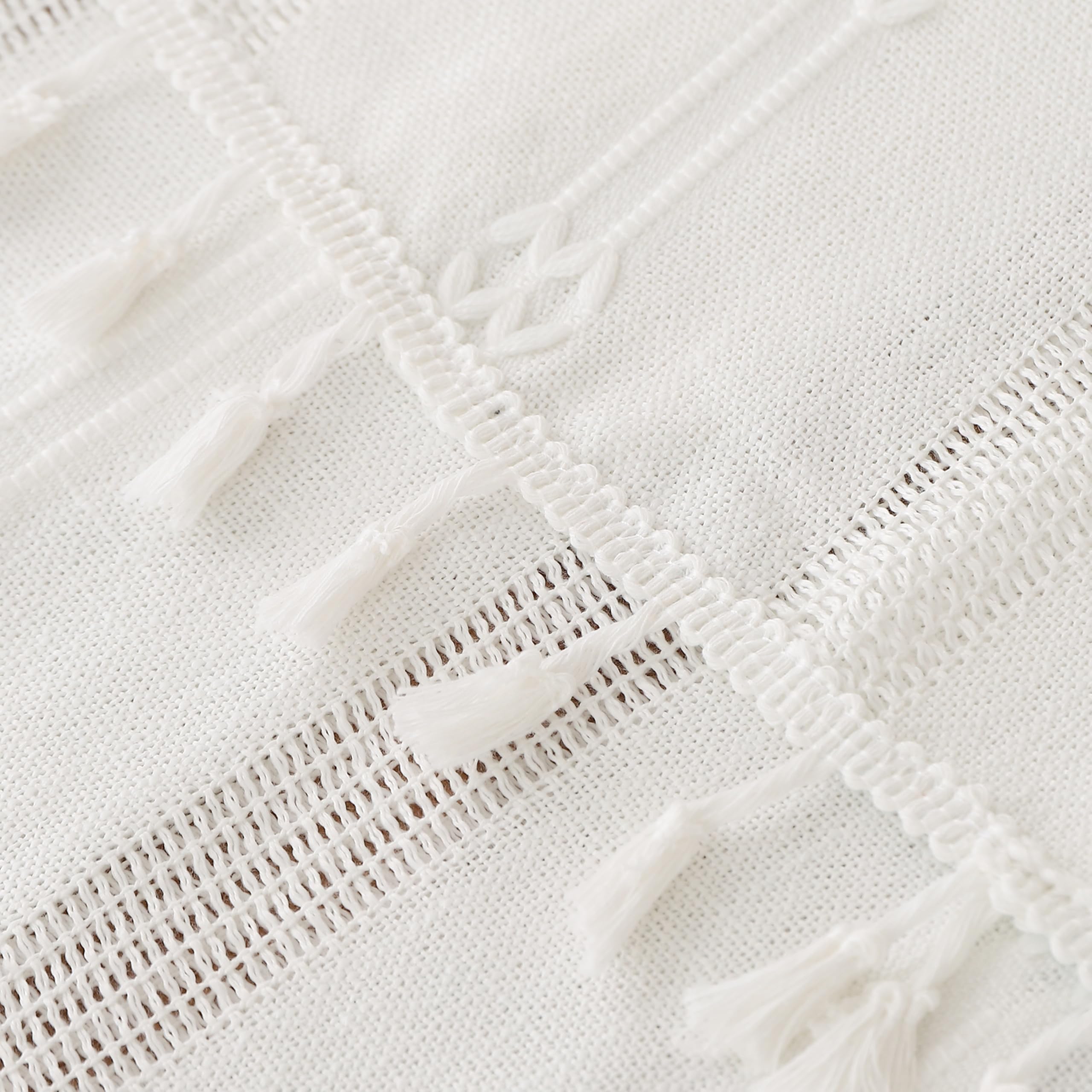 Gernaice Rustic Stripe Embroidered Oval Tablecloth Heavy Tassel Cotton Linen Table Cloth Wrinkle Free Washable Table Cover for Kitchen Dinning Party Holiday White 60x84 Inch