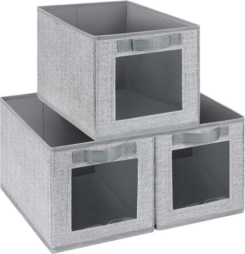 Homsorout Closet Storage Bins - Fabric Cubes with Window, 11-Inch Linen Organizer, 3-Pack Set
