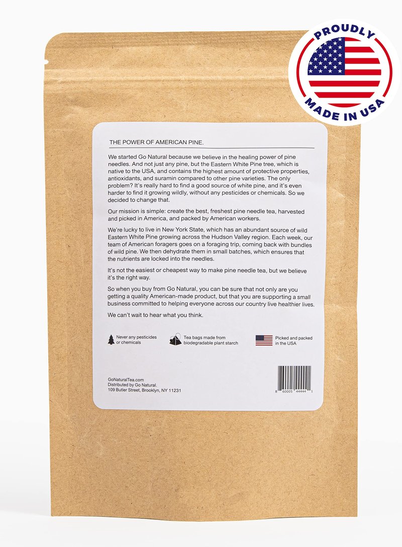 Pine needle tea, wild-foraged in the USA, picked from northern white pines | Protects against infection, strengthens immunity, high in antioxidants, natural suramin (60 Count (Pack of 1))
