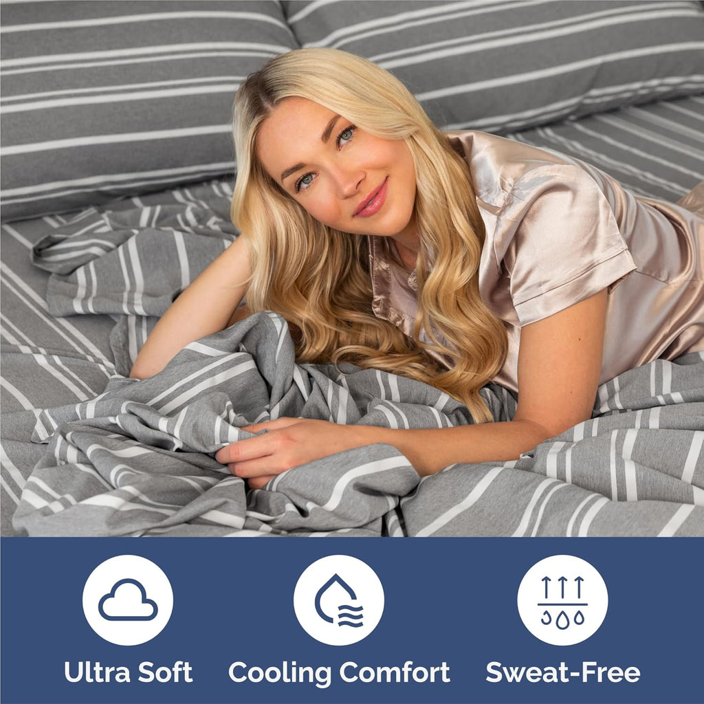 Split King Size 5-Piece Sheet Set | Comfy Breathable Cooling Bed Sheets - Luxury Hotel Quality - Grey Stripes