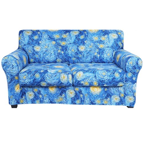 hyha Couch Cover, Loveseat Covers, Floral Pattern, Stretch, Printed, 3 Pieces, Sofa Slipcovers, for 2 Separate Cushion Couch Sofa, Washable Furniture Protector for Dogs(Loveseat, Starry Sky)