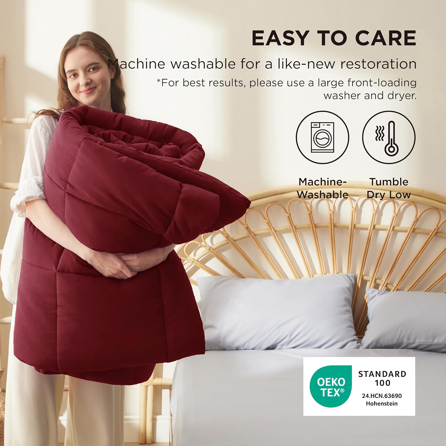 Bedsure Comforter Duvet Insert - All-Season Quilted Full Size Bedding Blanket, GentleSoft Down Alternative, 86 x 82 Inches, Red