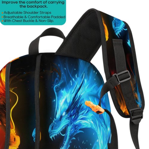 PATTERNFUL Kids School Backpack for Boys Girls - Lightweight Waterproof Bookbag School Bag Outdoor for Students College Travel Daypack with Chest Strap 16.7 Inch, Fire Ice Dragon