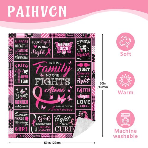Paihvcn Breast Cancer Gifts for Woman, Breast Cancer Awareness, Breast Cancer Survivor Gifts, Breast Cancer Care Gifts for Women/Friend/Patient After Surgery Throw Blanket 60x50 Inch