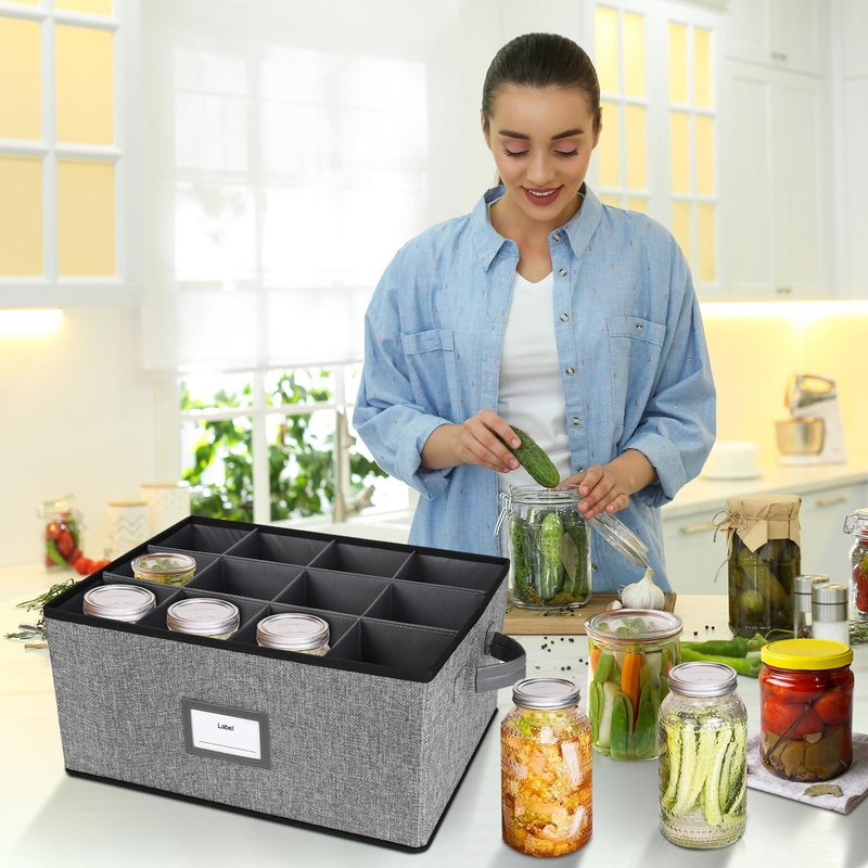 Lukeline 32 oz Mason Jar Organizer, Stackable Canning Jar Organizer, Collapsible Canning Jar Storage Bag Holds 12 Quart Mason Jars with Handles and Partitions (1)