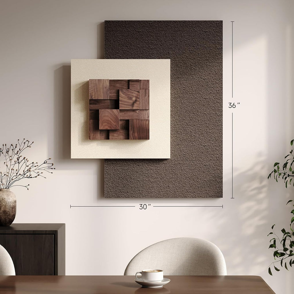 Skiennix 3D Wood Textured Wall Art - Modern Beige & Brown Geometric Design | Large Abstract Decor for Living Room, Bedroom & Office