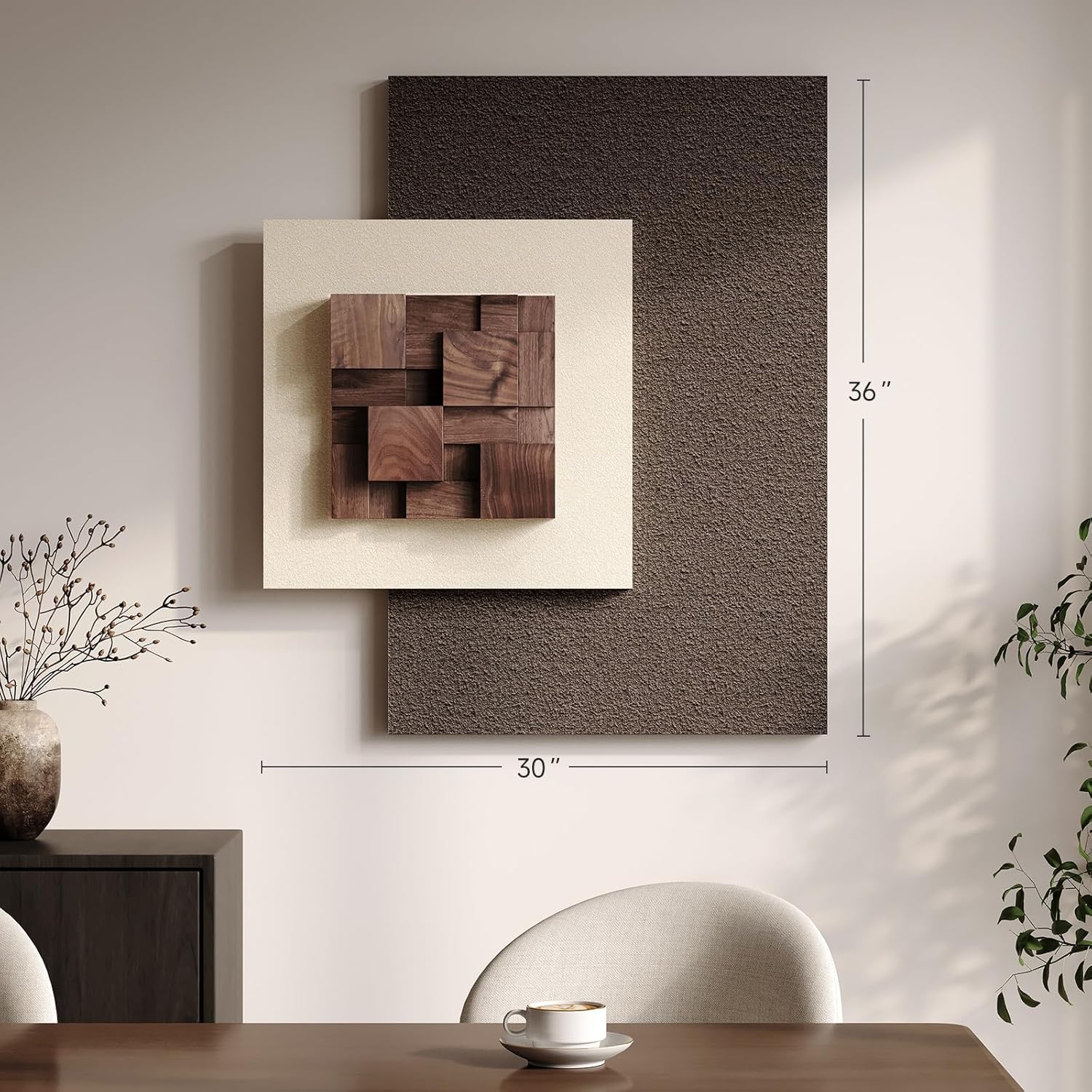 Skiennix 3D Wood Textured Wall Art - Modern Beige & Brown Geometric Design | Large Abstract Decor for Living Room, Bedroom & Office