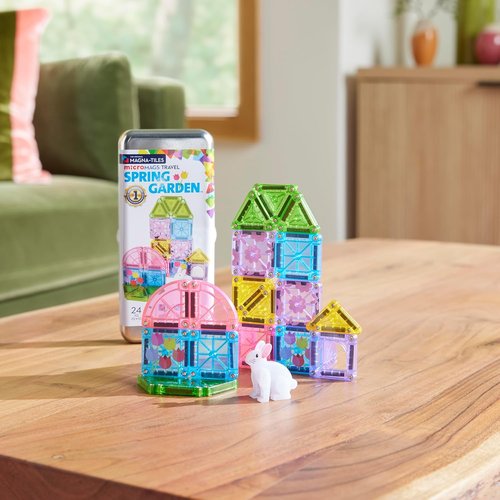Magna-Tiles MicroMAGS 24-Piece Spring Garden Travel Set | Original Magnetic Building Blocks