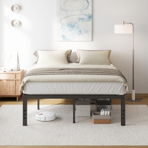 COMASACH Queen Bed Frame Heavy Duty,18" Black Metal Platform Bed Frame,Sturdy Steel Frames,No Box Spring Needed,Noise-Free,Easy Assembly