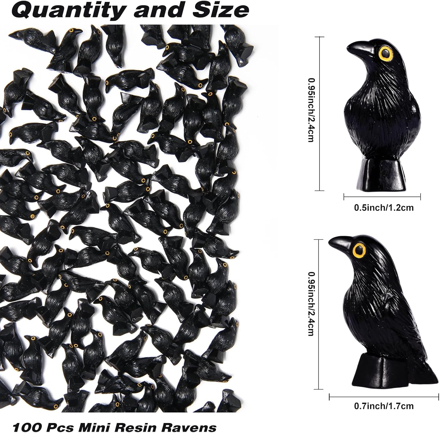 Skiennix Halloween Miniature Crow Figurines - 100 Pcs Tiny Resin Animal Ornaments for Craft & Decor