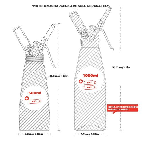 OSJCOOK Whipped CreamDispenser Stainless Steel & Aluminum (Single layer, 500ml)