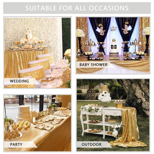 SoarDream Gold Sequin Tablecloth 90x132 Inches Rectangle Seamless Glitter Table Linen for Wedding Party Birthday Decorations