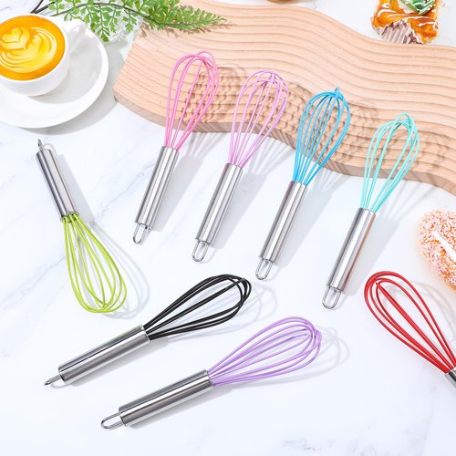 24 Pcs 8 Inch Whisks Bulk for Cooking, Silicone Whisks Non Scratch Stainless Steel Hand Whisk Large Coated Metal Heat Resistant Egg Beaters for Cooking