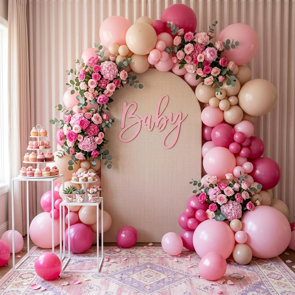 RUBFAC Balloon Garland Kit - 129pcs Latex Balloons in Baby Pink & Hot Pink | Perfect for Birthdays, Weddings, Baby Showers