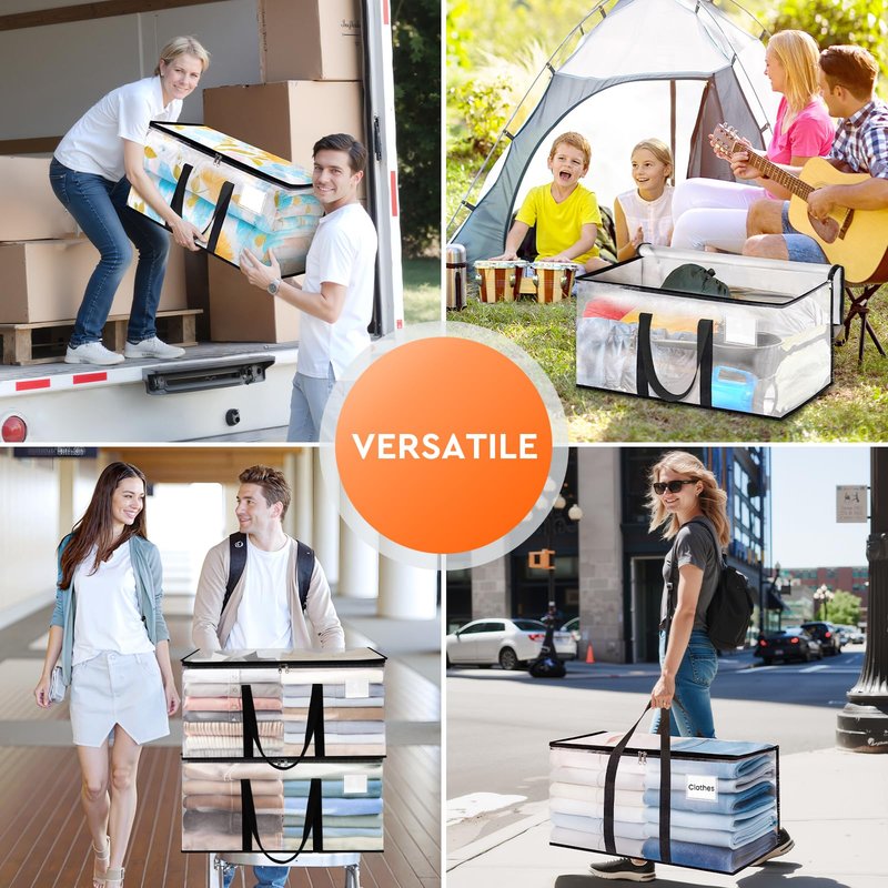 HomeHacks Clear Moving Bags Heavy Duty 10 Pack, Storage Bags with Zipper, Extra Thick Handles & Waterproof Packing Boxes for Moving, Camping, Home Organization 93L/24Gal (28.7"x14.2"x14")