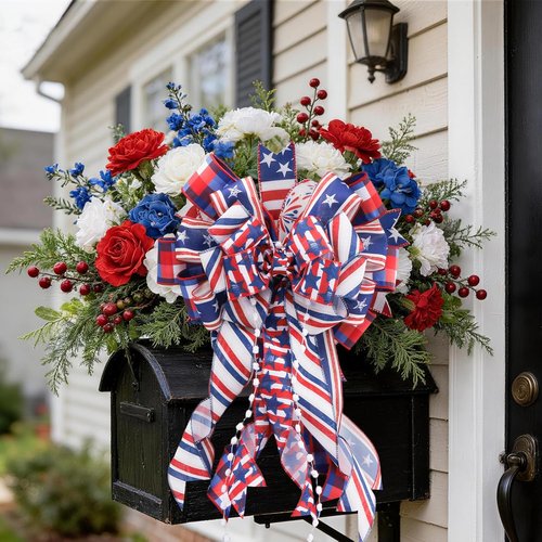 LaRibbons Patriotic Ribbon - Wired 2.5 Inch x 20 Yards, Red White Blue Star & Stripe for 4th of July Decor