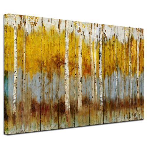 Biuteawal - Modern Aspen Canvas Art Decor Rustic White and Gold Birch Tree Painting Print on Canvas Abstract Autumn Scenery Picture for Living Room Bedroom Home Decorations Wall Decoration