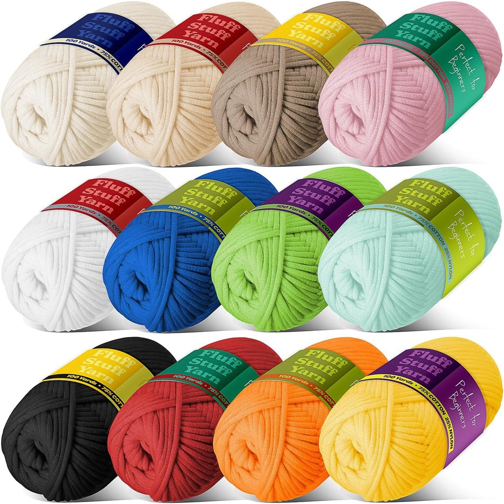 Skiennix Soft Yarn for Crocheting - Easy-to-See Knitting Yarn, 12 x 50g | 1200 Yards Cotton-Nylon Blend