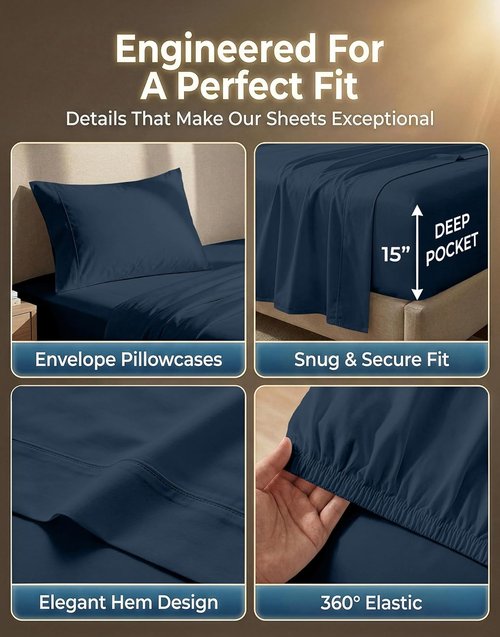 LANE LINEN Twin XL Sheet Set - 600 Thread Count Cotton Sateen - Hotel Quality Softness - Denim Color