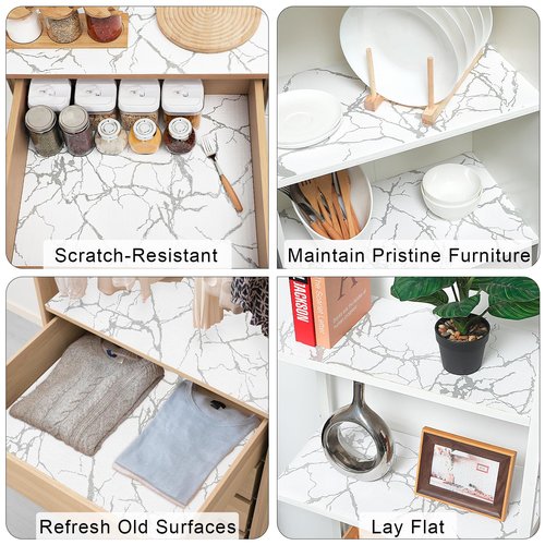 Drawer and Shelf Liner for Kitchen Cabinets - Waterproof Shelf Paper, Reusable Non-Slip Non-Adhesive Easy to Cut and Install - Suitable for Cabinets, Drawers, Shelves, and Desks