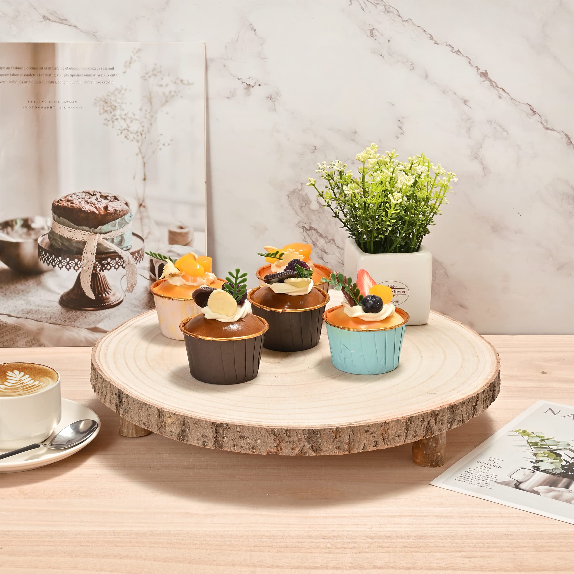 WILLOWDALE Wood Cake Stand for Dessert Table, Fit for 11 Inches Cake, Wedding Cake Stand Farmhouse Serving Tray for Party, Wood Slice Round Cake Holder Rustic Decor Table Centerpieces for Dining Room