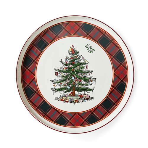 Spode Christmas Tree Lazy Susan - Tartan Plaid, Non Skid 360 Degree Rotation, Holiday Space Saver for Kitchen, Cabinet, Pantry, Rotating Spice Rack Organization for Easy Access, Festive Entertaining