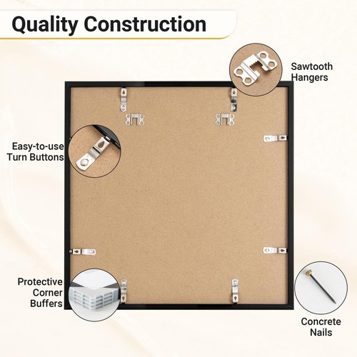 Acovy 16x16 Square Picture Frames Set of 5, 16 x 16 Photo Frame with Mat for 12x12 or 16x16 without Mat, 16"x16" Picture Frame with HD Plexiglass, 16 by 16 Frame for Wall or Tabletop Display, Black