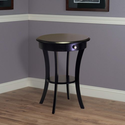 Winsome Sasha Round Accent Table with Drawer and Shelf, for Living Room, Bedroom, Black