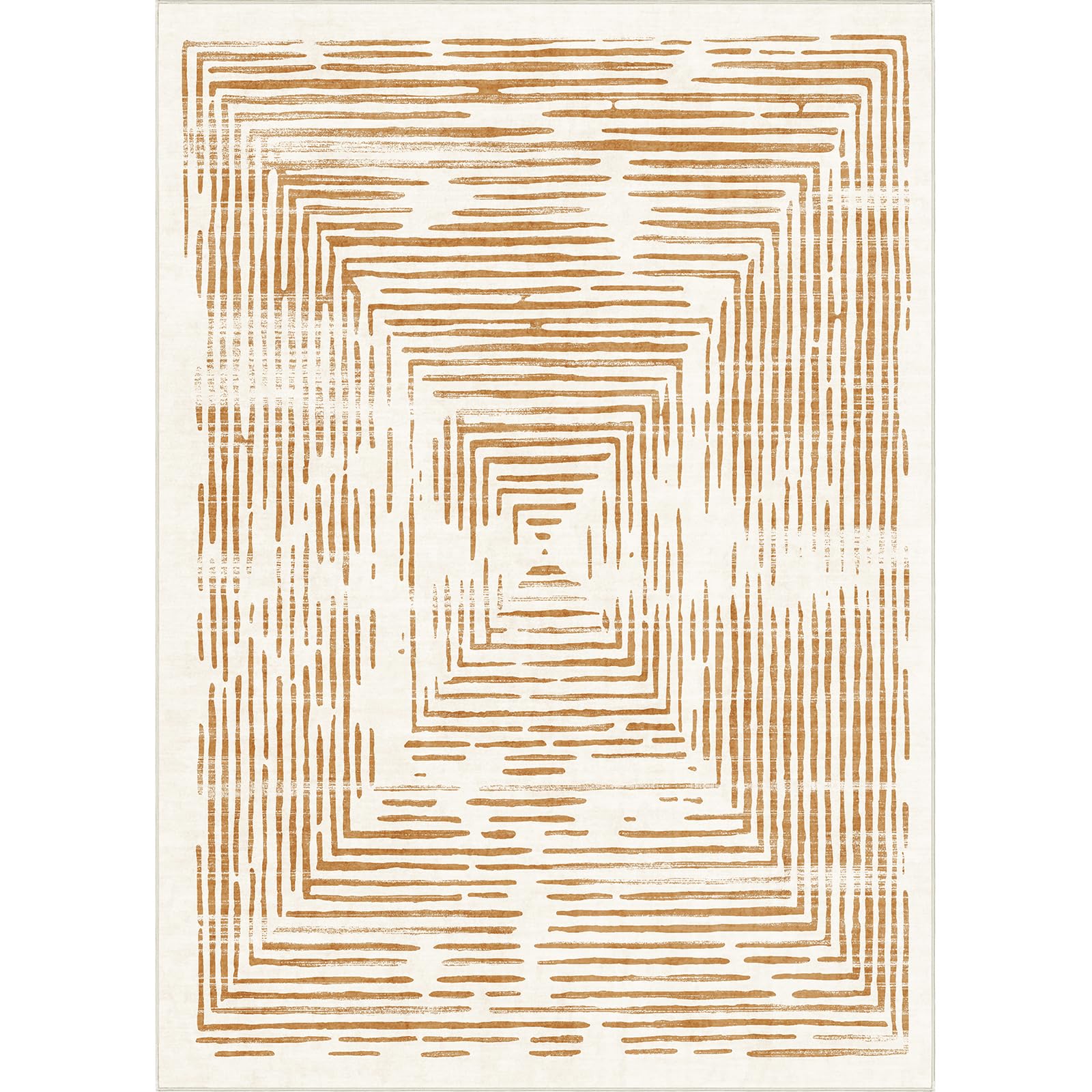 BLISSA Washable 5x7 Area Rugs - Soft Modern Throw Rug for Living Room Non-Slip Ultra-Thin Orange Lines Borderd Abstract Carpet for Bedroom Dining Room Rugs for Under Table Foyer Nursery Home Decor