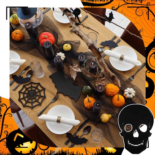 Reallnaive 3 Pcs Halloween Gothic Kitchen Decor Cast Iron Trivets for Hot Pans and Pots Metal Trivets for Hot Dishes Cast Iron Pan Holder Spooky Skull Bat Kitchen Accessories for Halloween