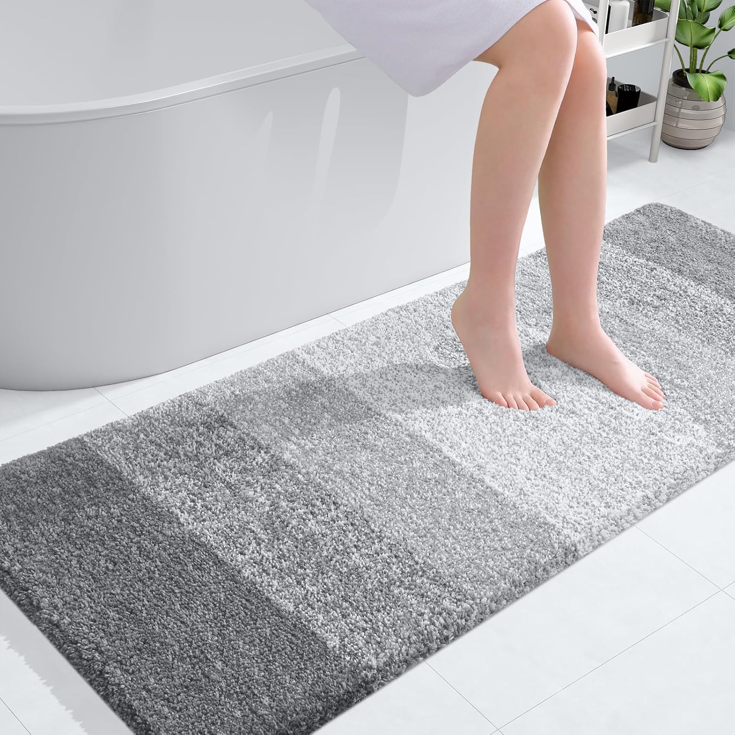OLANLY Large Bathroom Rug Mat - Extra Soft Absorbent Microfiber | Quick Dry, Washable, Light Grey 44x32
