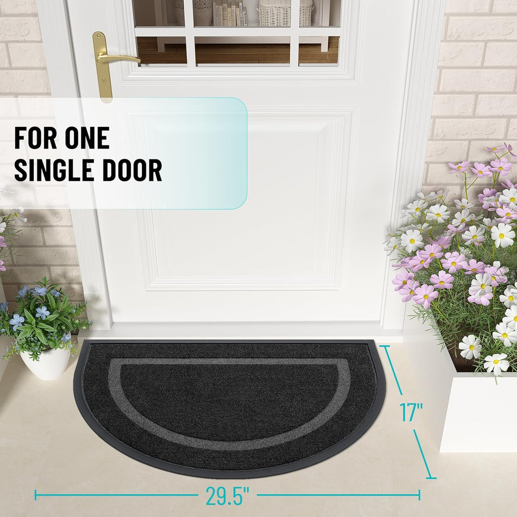 OLANLY Half Circle Door Mat - Waterproof All-Season Welcome Mat | Sturdy Natural Rubber, 29.5x17, Black