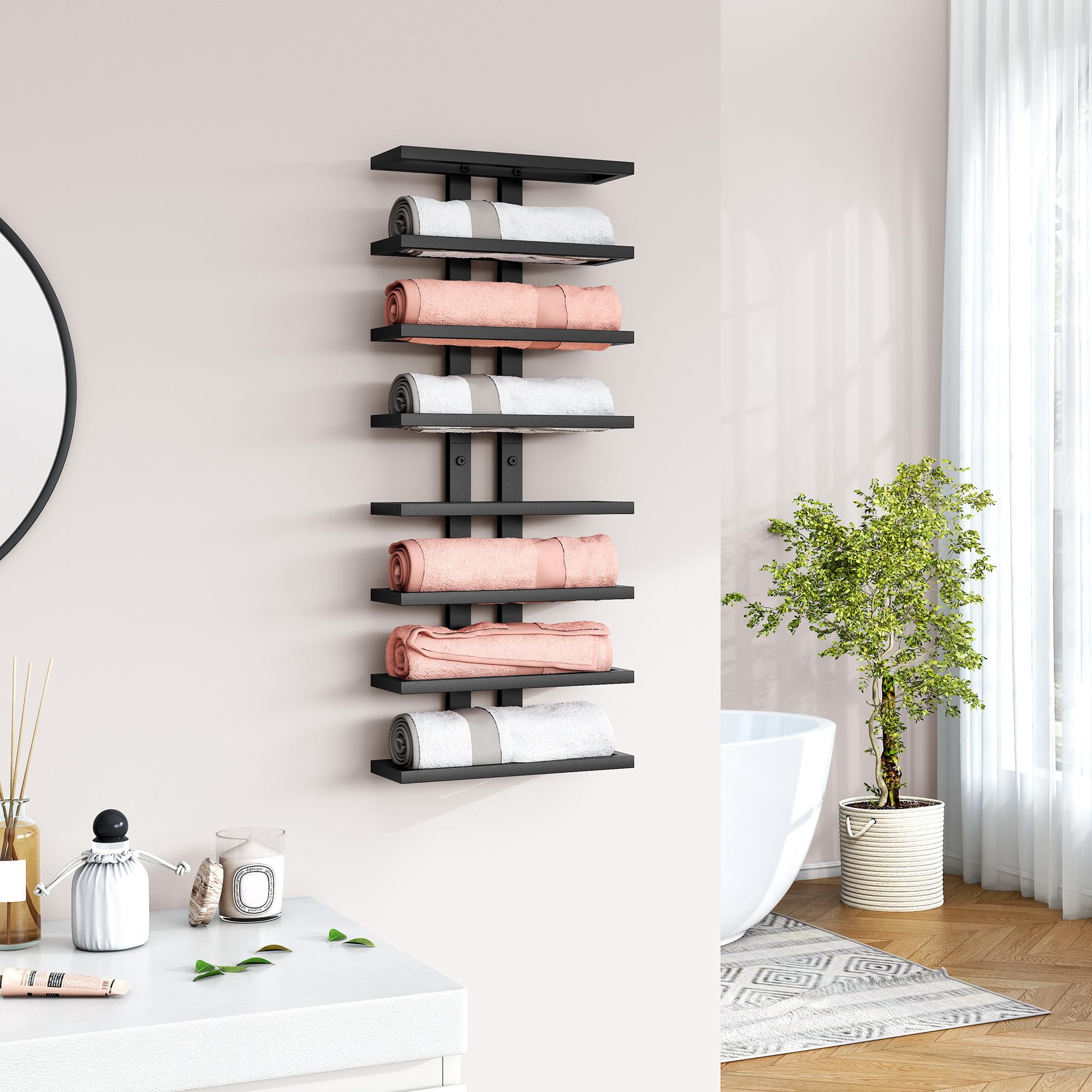 Hoctieon 2-Set 8 Tier Wall Mount Wine Rack (16 Tiers), Wall Racks for Wine Bottles Display and Storage, Hanging Bottle Organizer for Living Room, Dining Room, Wine Cellar, Bar, Black