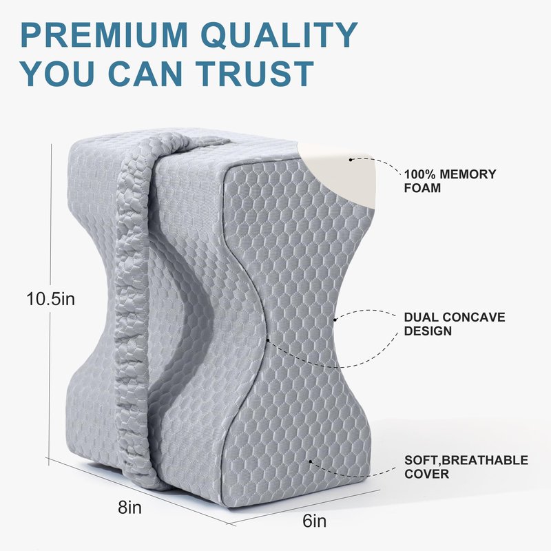 UJPFEO Knee Pillow for Side Sleepers, Leg Pillow for Sciatica, Back, HIPS, Knees, Joints Pain Relief,Pillows for Between Legs While Sleeping Spine Alignment Support & Relieves Pressure,Cooling Gray