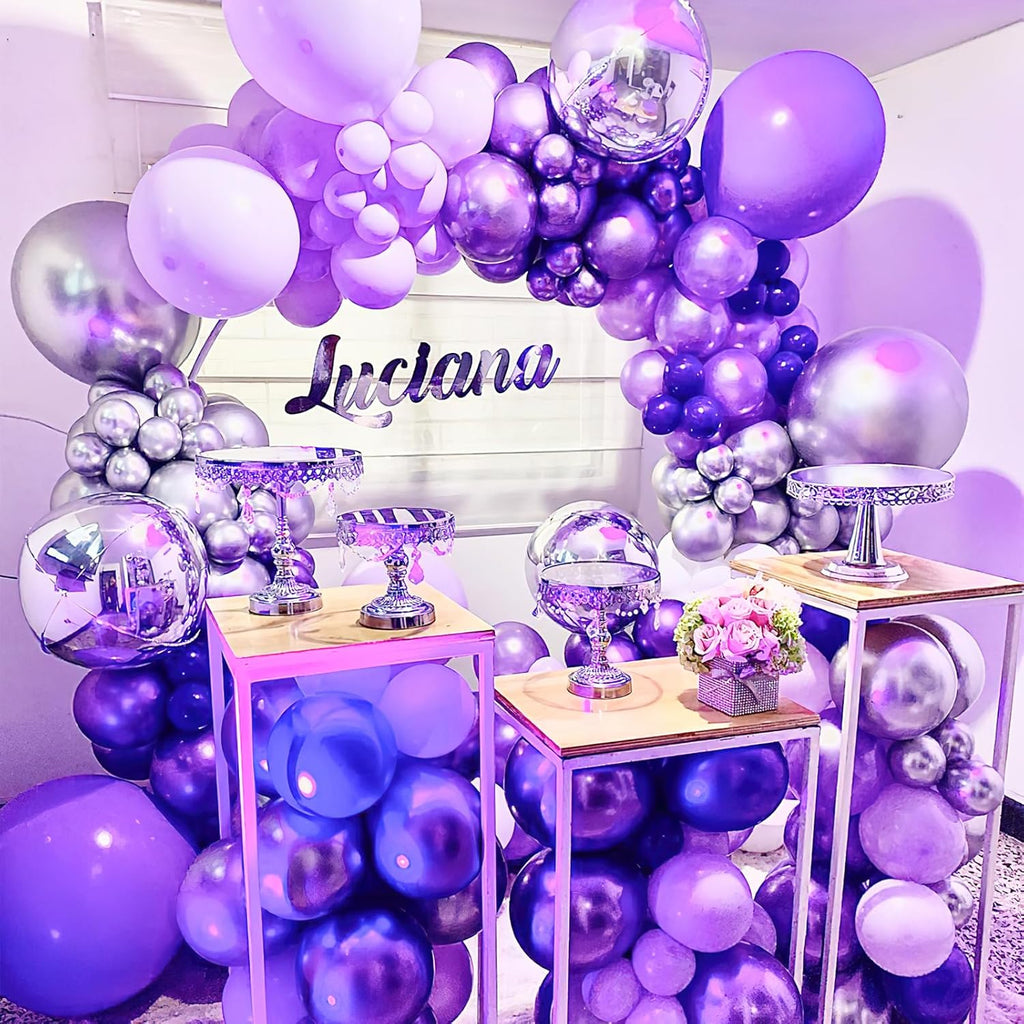 PartyWoo Purple Balloons - 140-Piece Lilac & Metallic Balloon Set | Perfect for Birthday & Party Decorations