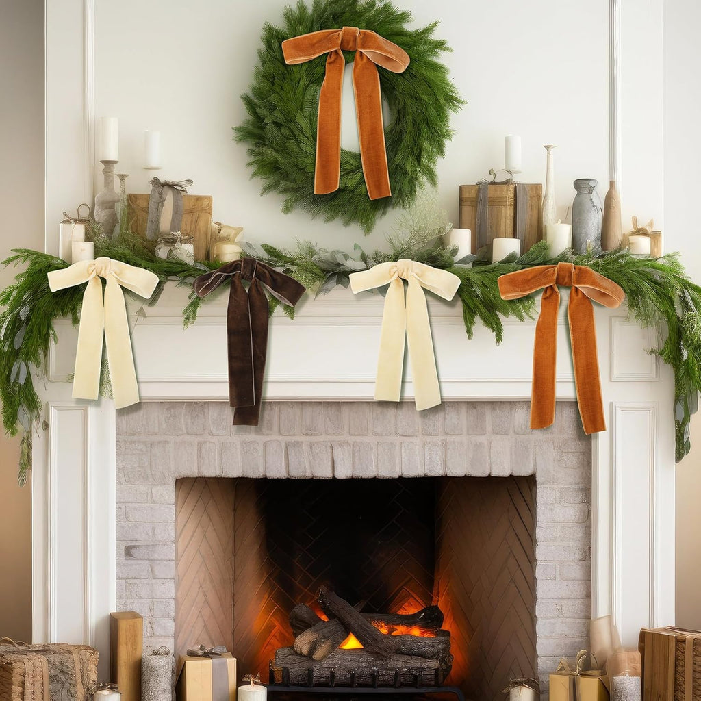 Regine Switzerland Velvet Bows - 24 Pcs Christmas Tree Ornaments | Khaki 5 x 7 Inch Decor