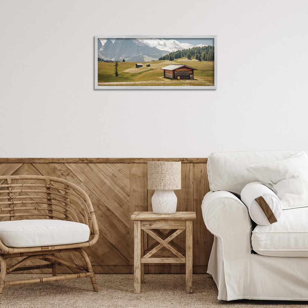 Stupell Industries Vast Rural Cabins & Mountains Gray Framed Giclee Art Design by ERIN MARIE, 24 x 10