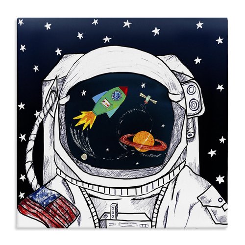 Stupell Industries US Astronaut Suit Space Galaxy Reflection, Design by Sangita Bachelet Canvas Wall Art, 30x30, Blue