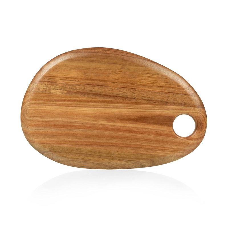 Picnic TIME Pebble Acacia Charcuterie Board 15" x 10", Wood Serving Platter for Food Display, Serving Tray for Party, Cutting Board with Cutout Design, Multi-Purpose Food Tray, (Natural Acacia)