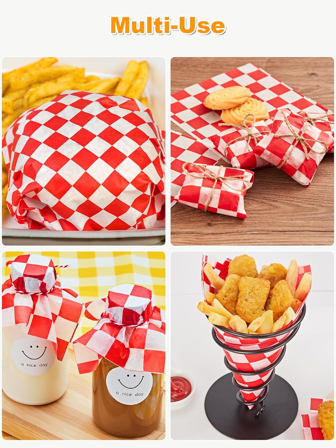 SMARTAKE 12 x 12 Inches Non-Stick Wax Paper - 250 Pcs Red Plaid Hamburger Patty & Sandwich Separators