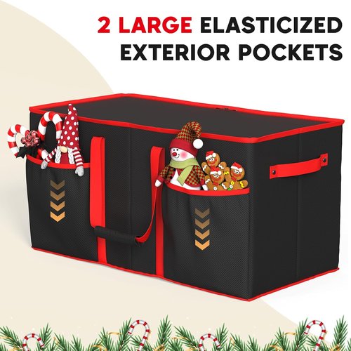 Kesfitt Christmas Ornament Storage Box - Large Organizer for 128 Ornaments with Dividers & Pockets (Black)