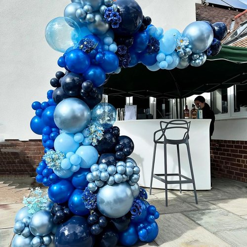 Blue Silver Balloons Set - 12 Inch Navy & Confetti Latex Balloons for Birthday, Graduation & Weddings