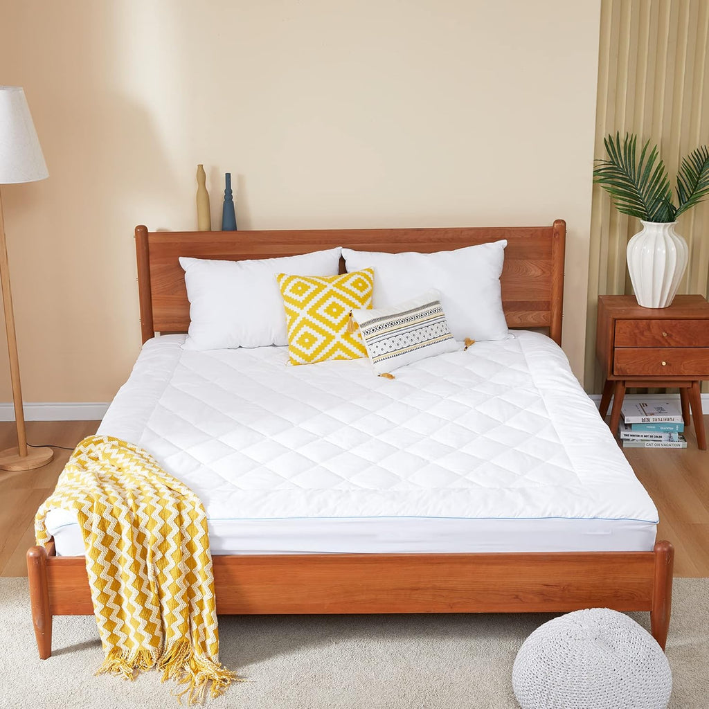Skiennix Queen Mattress Pad - Quilted Cotton Cover with 18-22" Deep Pocket | Noiseless & Breathable Design