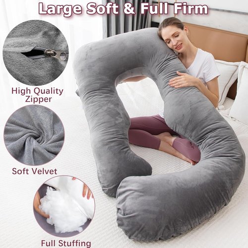 MOON PINE U-Shaped Pregnancy Pillow - Full Body Maternity Support with Cover (Dark Grey)