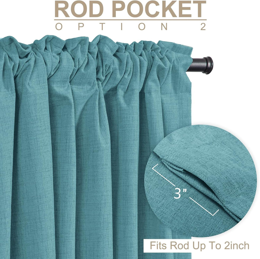 Skiennix 100% Blackout Linen Curtains - Thermal Insulated Drapes, 50" W x 90" L, Dark Cyan - 2 Panels Set