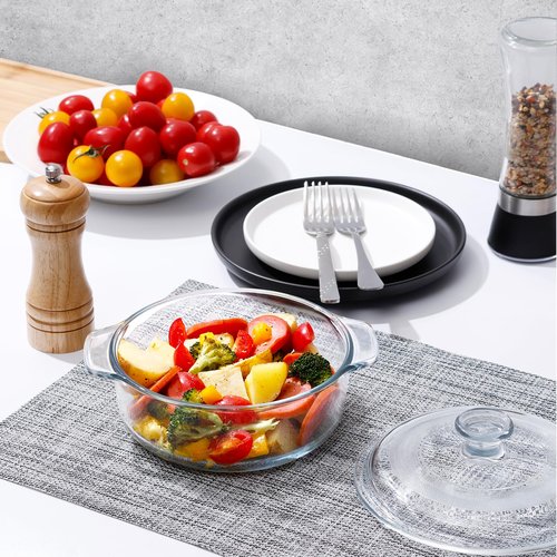 NUTRIUPS Mini Glass Casserole Dish with Lid Oven Safe Round Casserole Dish 6" Glass Baking Dish With Lid (25oz)