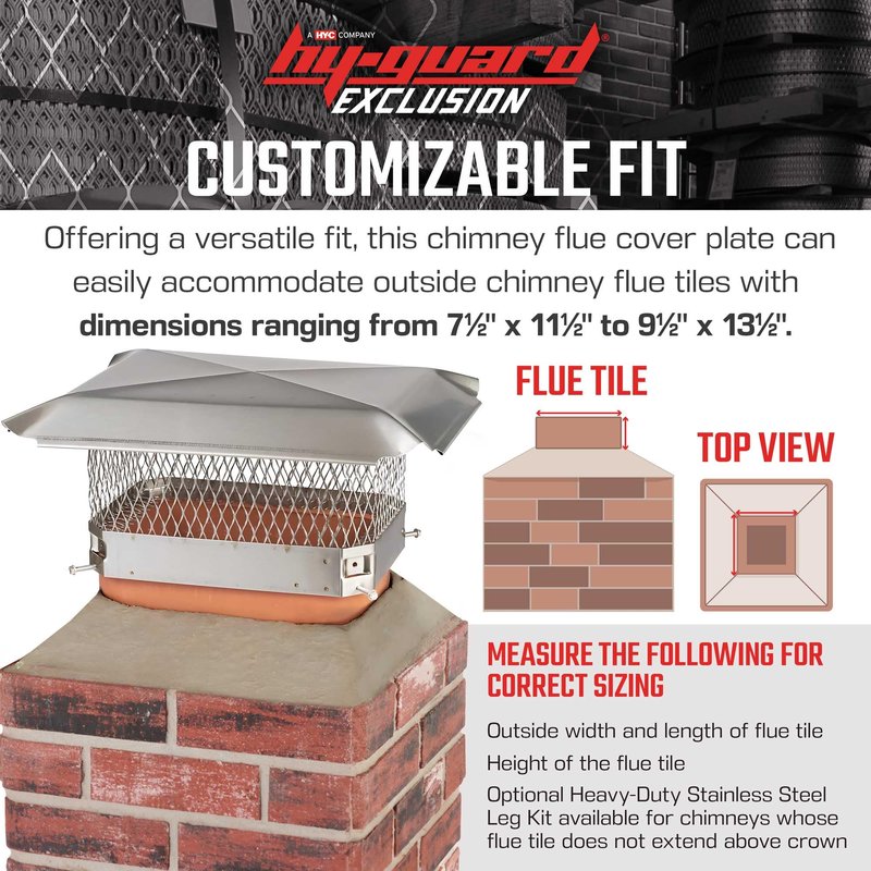 HY-Guard HG913 Single Flue Bolt On Galvanized Steel Chimney Cover, Mesh Size 3/4", Fits Outside Existing Clay Flue Tile, 9"x 13", Black
