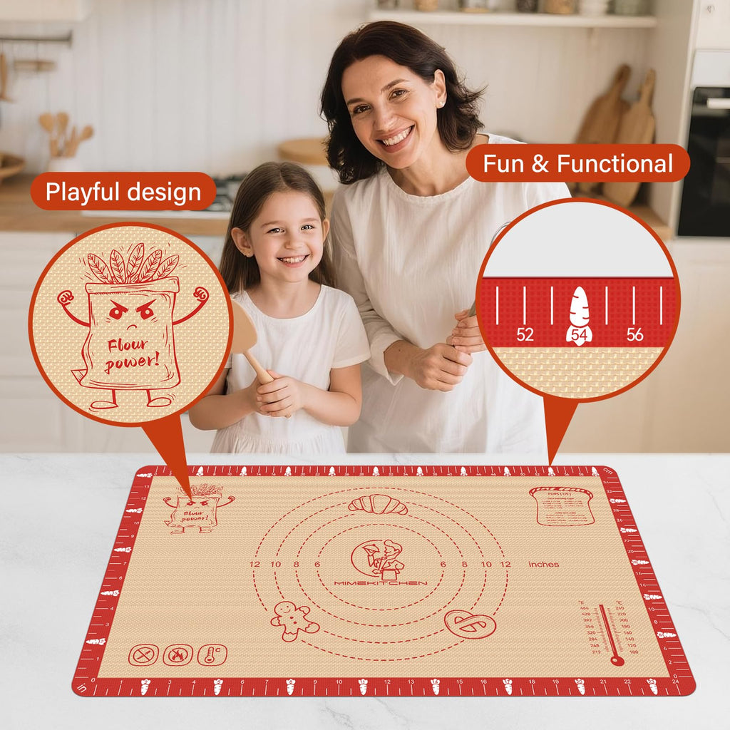 Extra Thick Silicone Baking Mat with Recipes - 26x16 inch Non Stick Pastry Mat with Measurements for Sourdough, Macarons, Bread, Pizza, Dough Rolling, Kneading, Heat Resistant to 480°F Gift for Baker