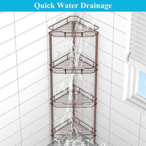 HuggieGems Corner Shower Caddy Organizer - 4 Tier Floor Standing Shelf with Hooks | Stylish Bathroom Storage
