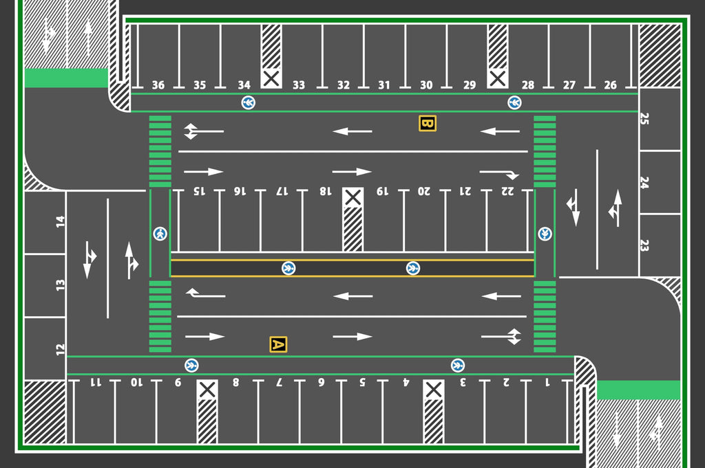 HUAHOO Kids Carpet Playmat, Car Rug for Toy Cars and Trains, Non-Slip Play Mat for Playroom & Classroom (Parking, 32x47in)